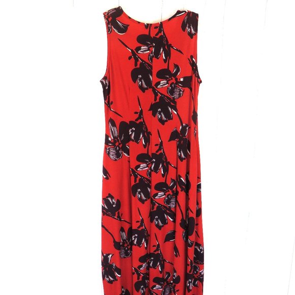 R & B Collection Red and Black Floral Sleeveless Maxi Dress - Picture 4 of 9